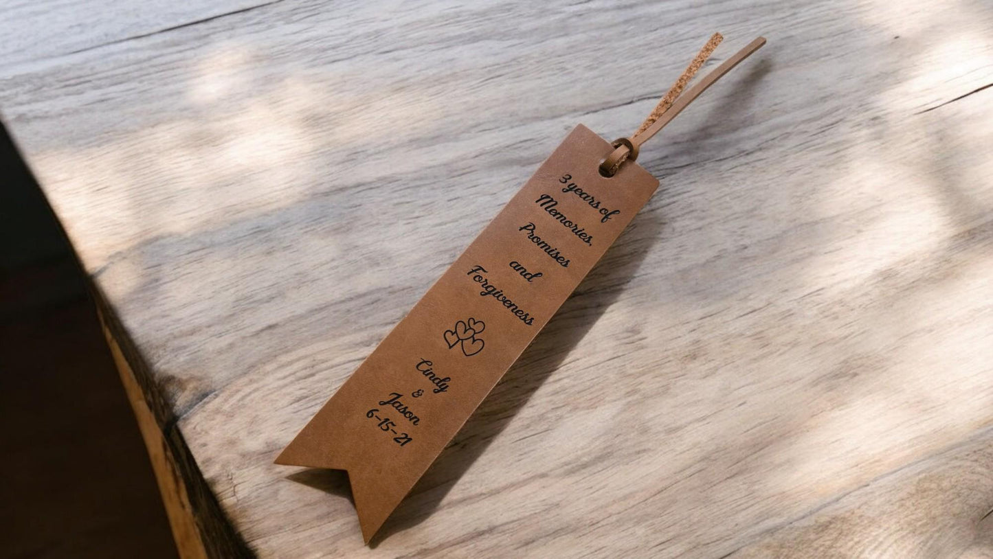 3rd Year Leather Anniversary Bookmark, Personalized Leather Bookmark, Leather Anniversary, Custom Leather Bookmark, 3 Year Anniversary Gift