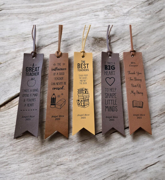 Teacher Appreciation Bookmark, Teacher Gift, Personalized Leather Bookmark, Custom Engraved Bookmark, Gift for Readers, Gift for Booklover