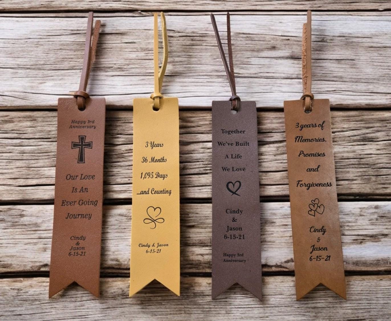 3rd Year Leather Anniversary Bookmark, Personalized Leather Bookmark, Leather Anniversary, Custom Leather Bookmark, 3 Year Anniversary Gift