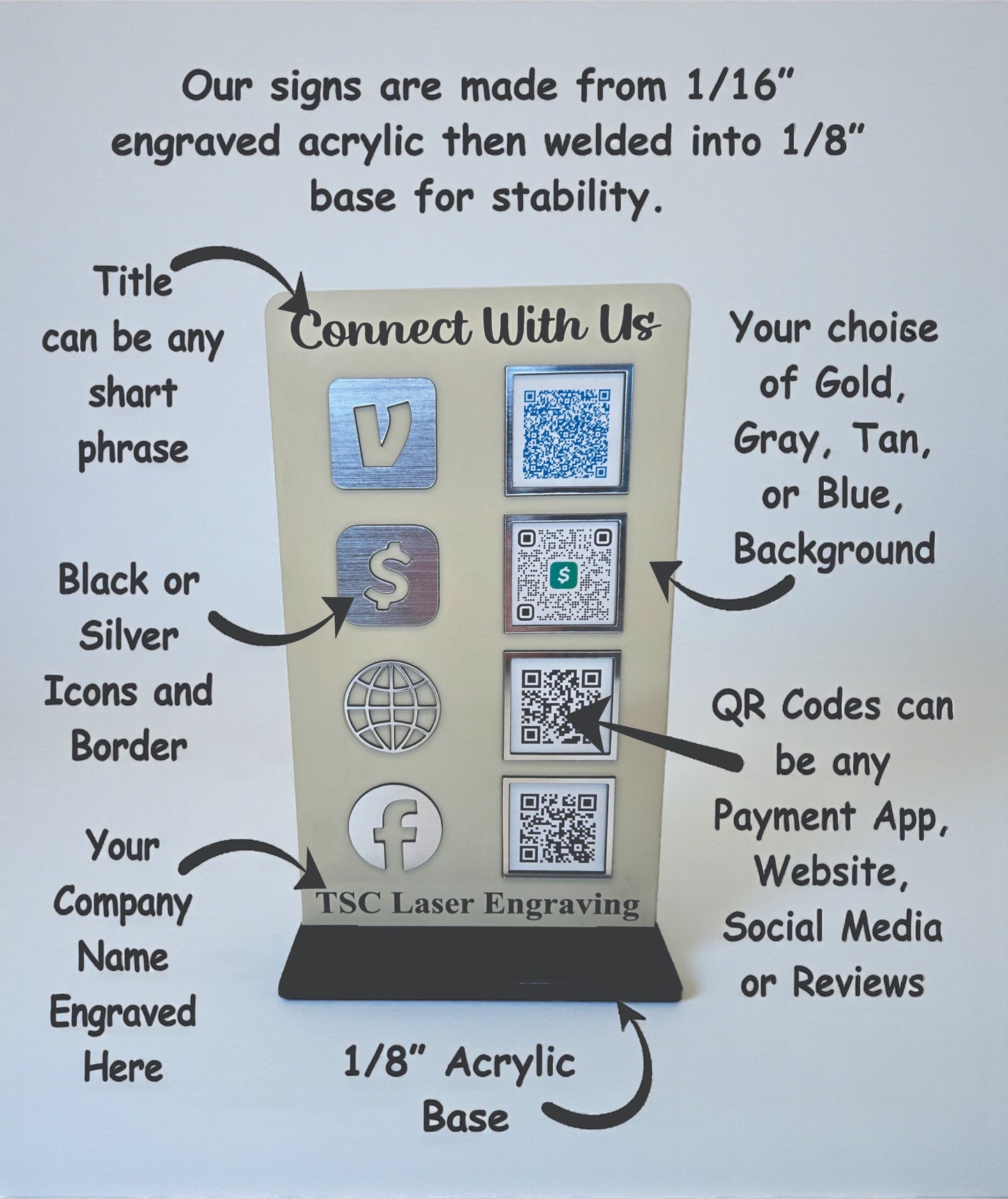 QR Code Business Sign, Social Media, Payment & Google Review Display, Small Business Counter Sign, Scan To Pay