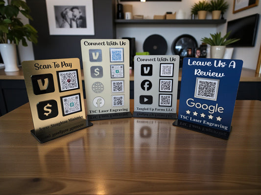 QR Code Business Sign, Social Media, Payment & Google Review Display, Small Business Counter Sign, Scan To Pay
