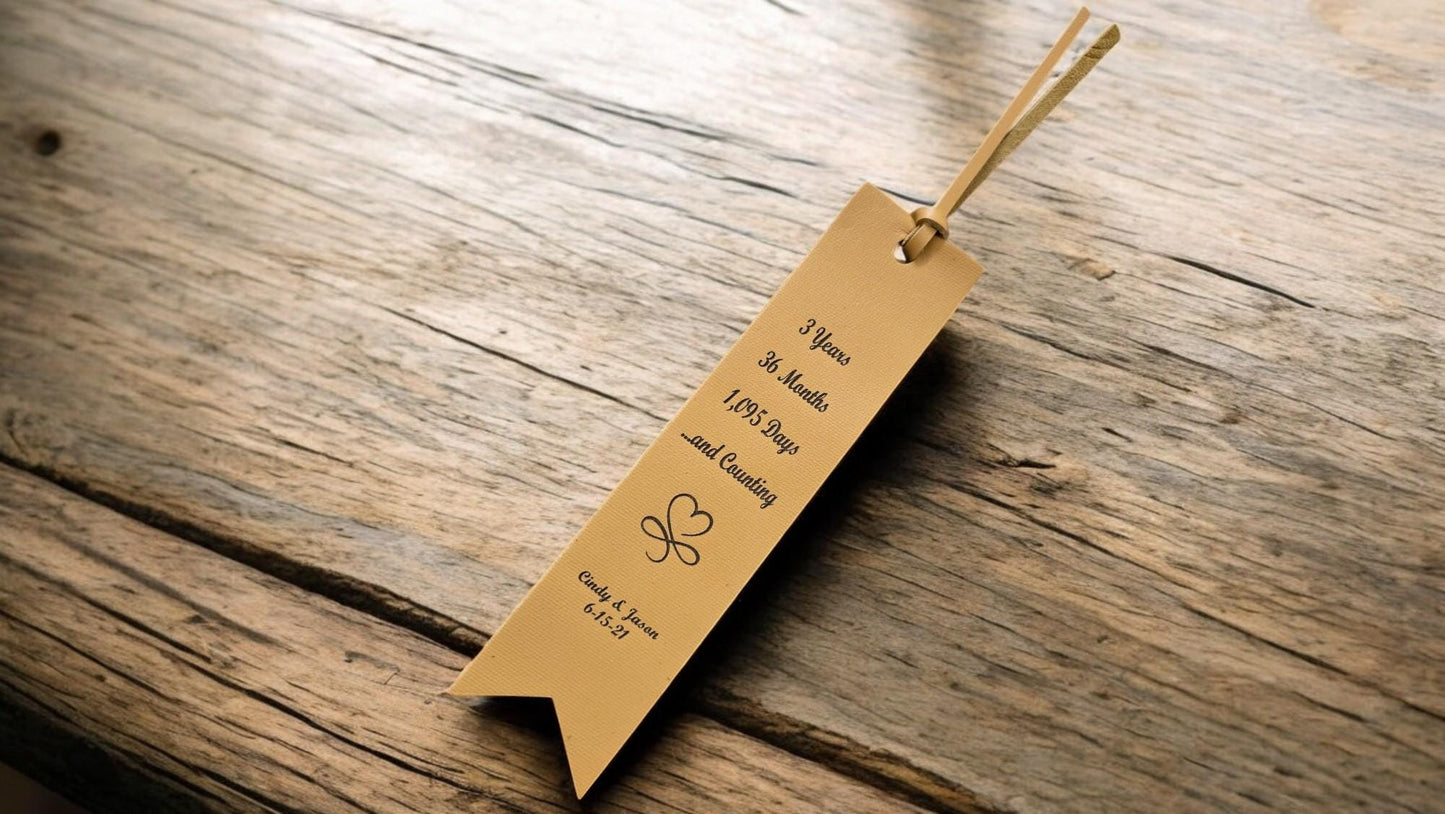 3rd Year Leather Anniversary Bookmark, Personalized Leather Bookmark, Leather Anniversary, Custom Leather Bookmark, 3 Year Anniversary Gift