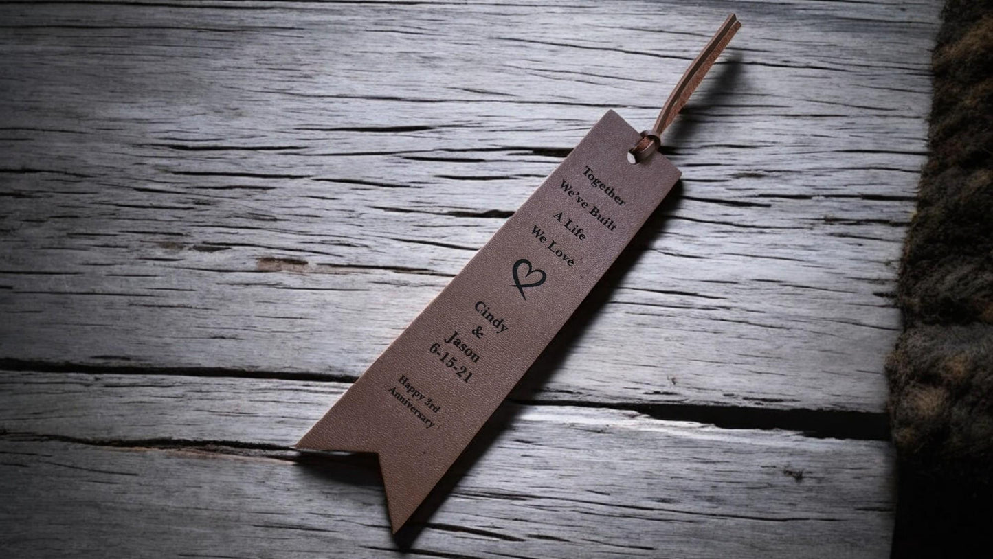 3rd Year Leather Anniversary Bookmark, Personalized Leather Bookmark, Leather Anniversary, Custom Leather Bookmark, 3 Year Anniversary Gift