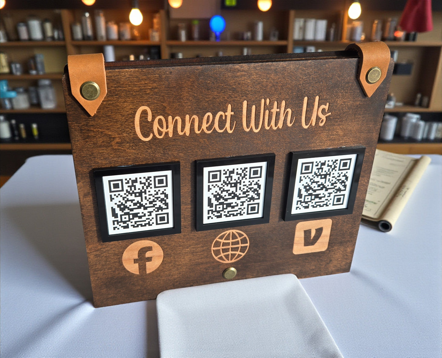 QR Code Business Sign, Social Media, Payment & Google Review Display, Small Business Counter Sign, Scan To Pay